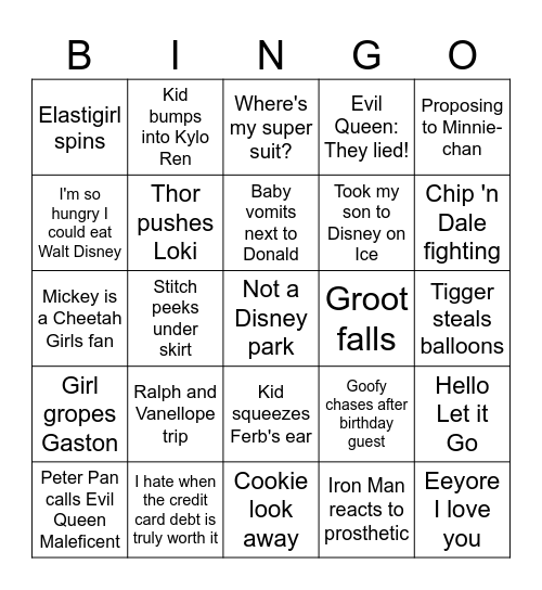 Disneyland funny moments Bingo Card