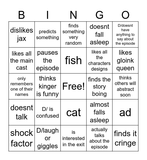 ep 1 bingo Card