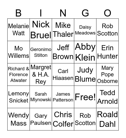 Favorite Authors Bingo Card