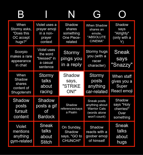 Mercy Haven's Staff Bingo Card