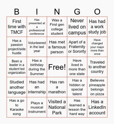Networking Bingo Card