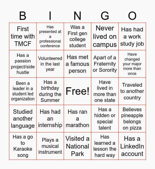 Networking Bingo Card