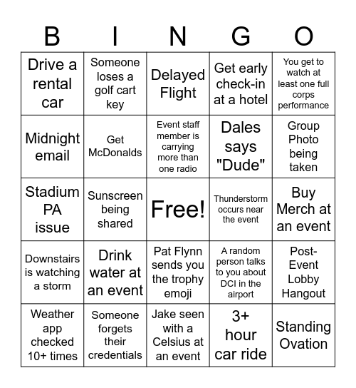 2026 DCI Tour Bingo Card