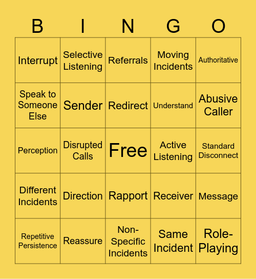 Emergency Telephone Techniques Bingo Card