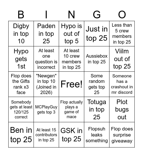 MR Trivia Stream Bingo Card