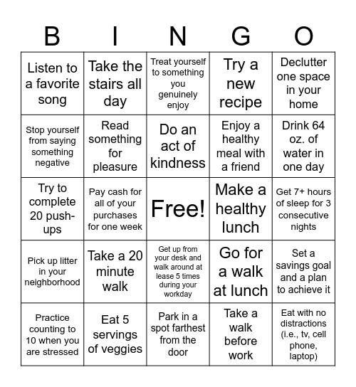 Wellness Bingo Card