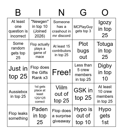 MR Trivia Stream Bingo Card