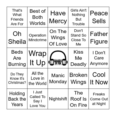 80s TOTALLY RANDOM SONGS Bingo Card