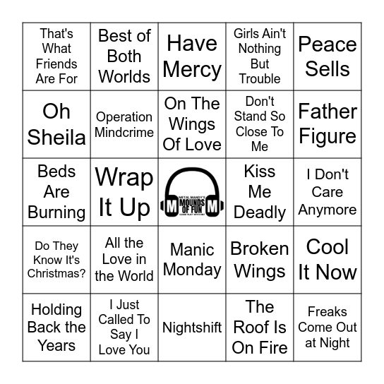 80s TOTALLY RANDOM SONGS Bingo Card