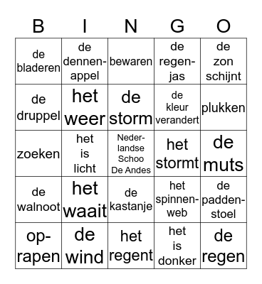 HERFST (Groep 4- thema 3 en R-3groep) Bingo Card
