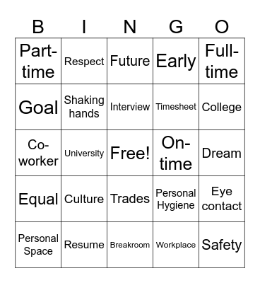 Employment Bingo Card