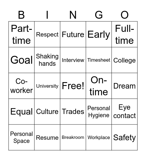 Employment Bingo Card