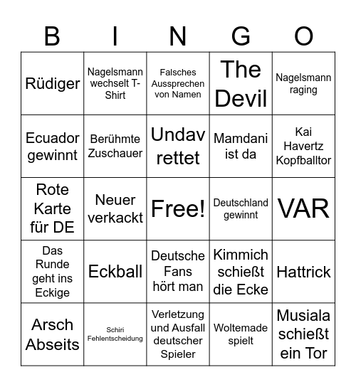 Deutschland v Ecuador Bingo Card