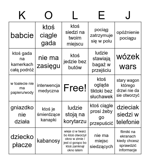pociąg bingo Card