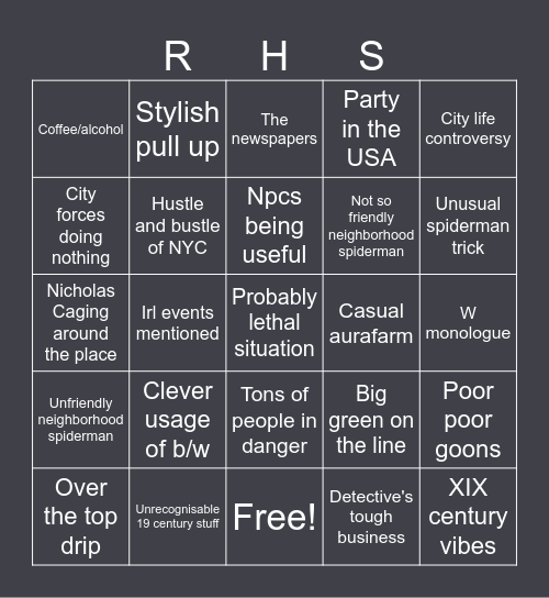 Spider-Noir bingo Card