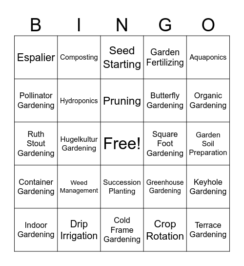 Gardening Techniques Bingo 6.2026 Bingo Card