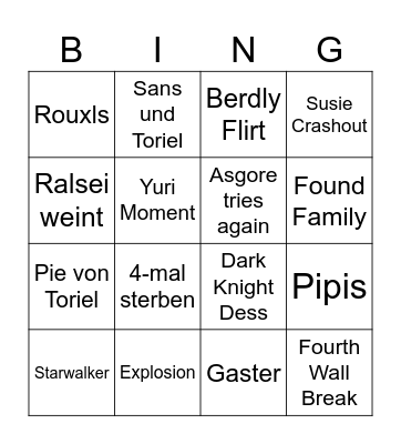 Deltarune Chapter 5 Bingo Card