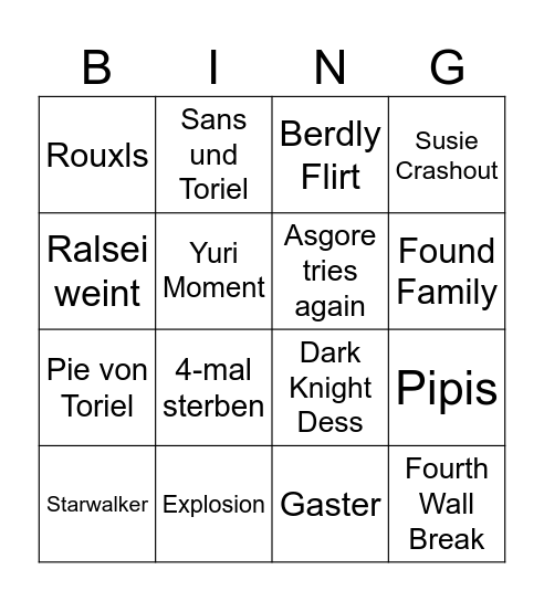 Deltarune Chapter 5 Bingo Card