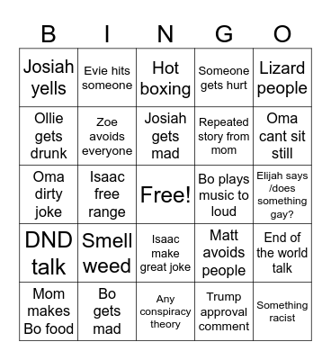 Moms trip Bingo Card