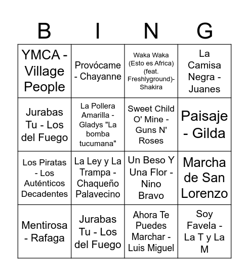 BINGO MUSICAL Bingo Card