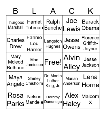 African American Achievers Bingo Card