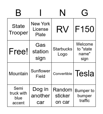 Cali Road Trip! Bingo Card