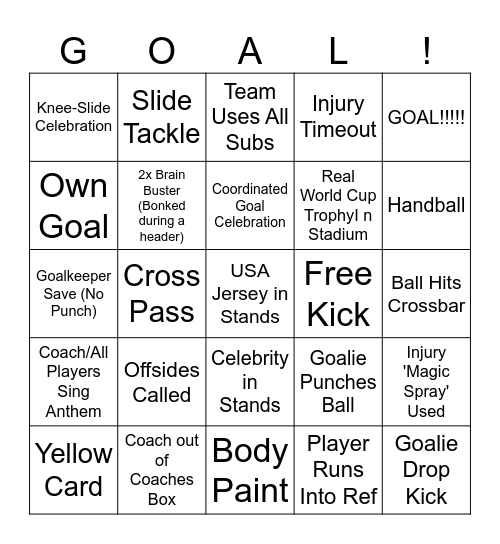 World Cup Bingo Card