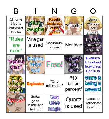 Dr. Stone Bingo Card
