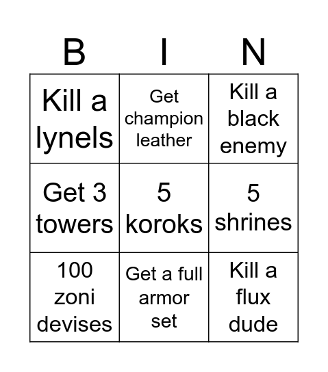 Totk Bingo Card