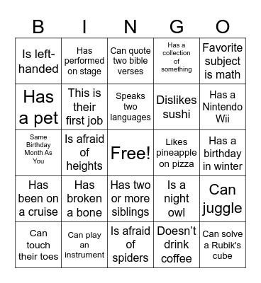 Summer 2026 Bingo Card