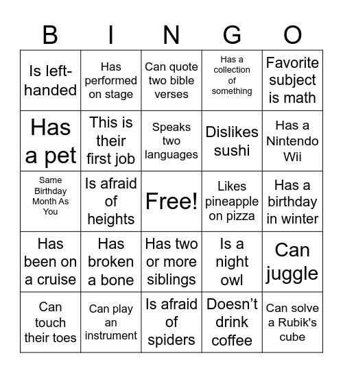 Summer 2026 Bingo Card