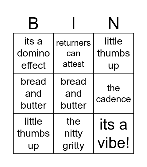 Eena Bingo Card