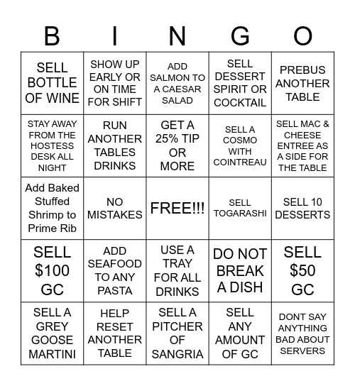 SERVER BINGO Card