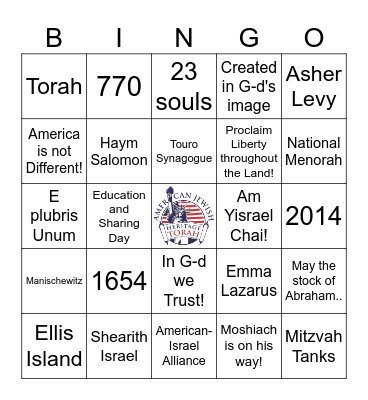 American Jewish Trivia Bingo Card