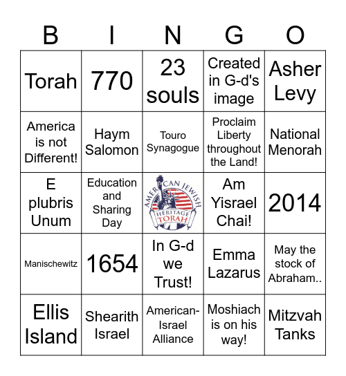 American Jewish Trivia Bingo Card