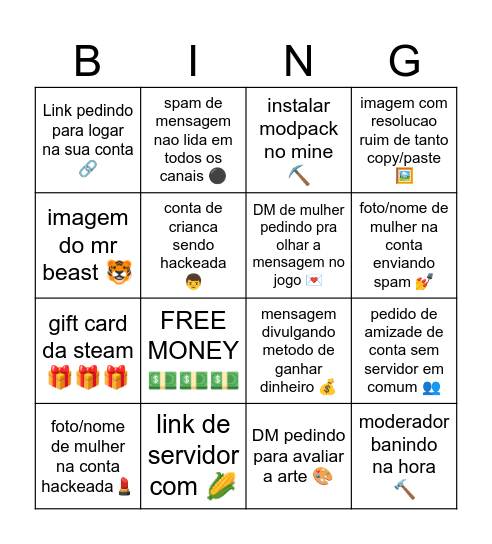 Bingo de contas hackeadas Bingo Card