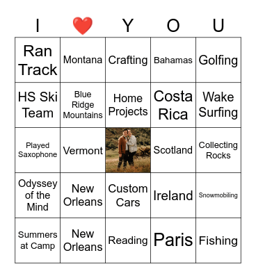 Andie + Justin Bingo Card