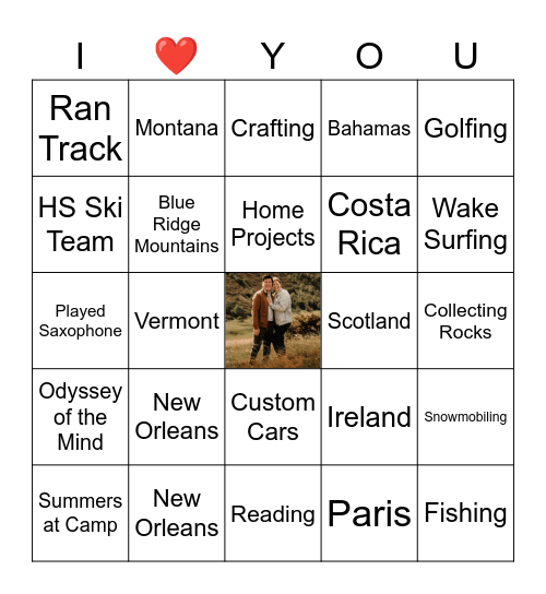 Andie + Justin Bingo Card