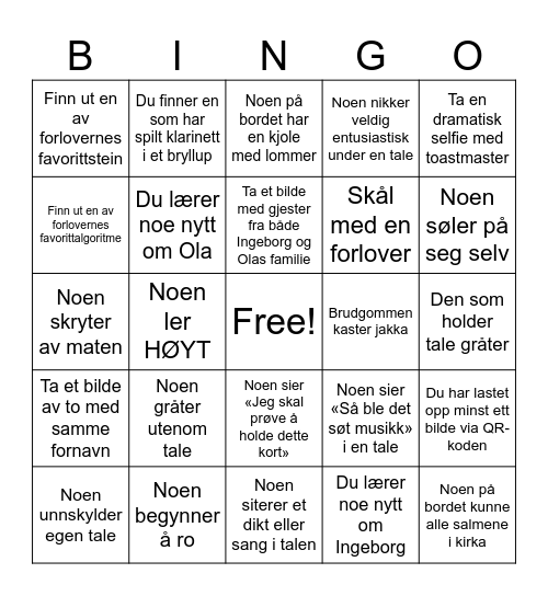 Ingeborg og Olas bryllupsbingo Card