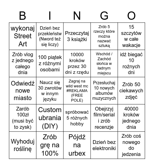 Wakacje Pidorów Bingo Card