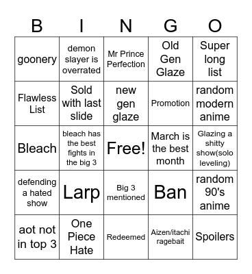 ANIME HOTTAKES BINGO Card