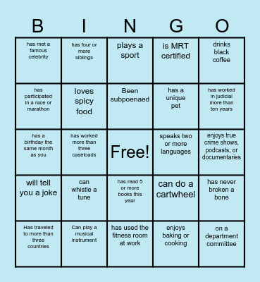Find Someone Who Bingo Card