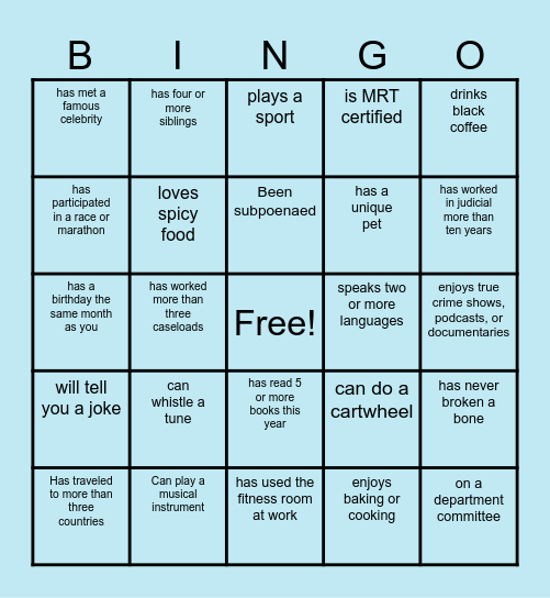 Find Someone Who Bingo Card