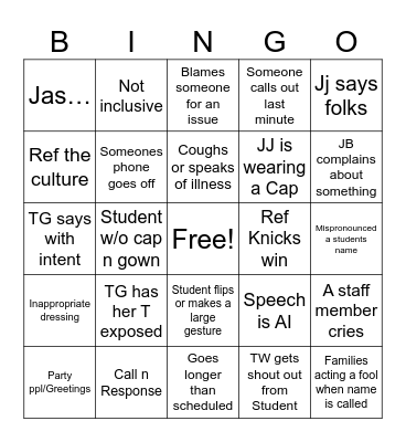 VIA Graduation Bingo Card