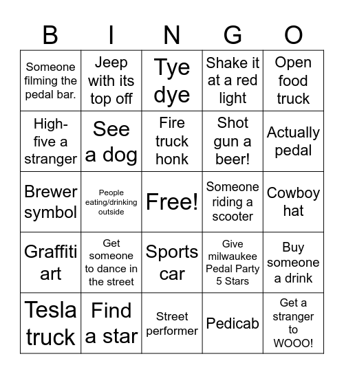 Scavenger Bingo Card
