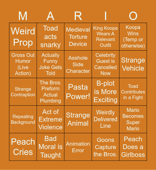 Super Mario Bros. Super Show Bingo Extravaganza Bingo Card