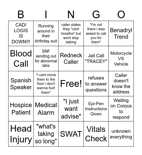 Dispatcher Bingo Card