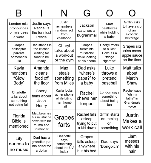 Quirky Pete Bingo Card