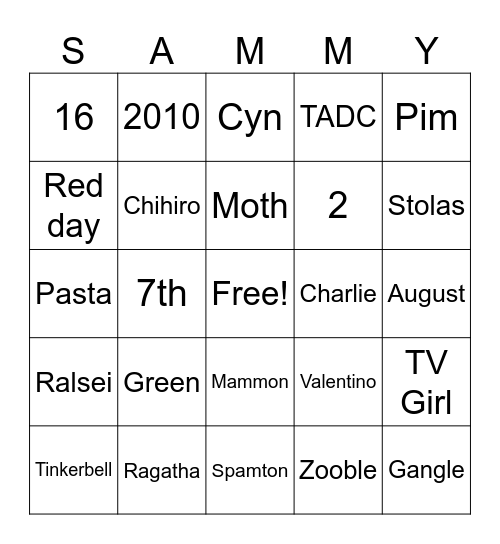 Sweet 16 Bingo Card