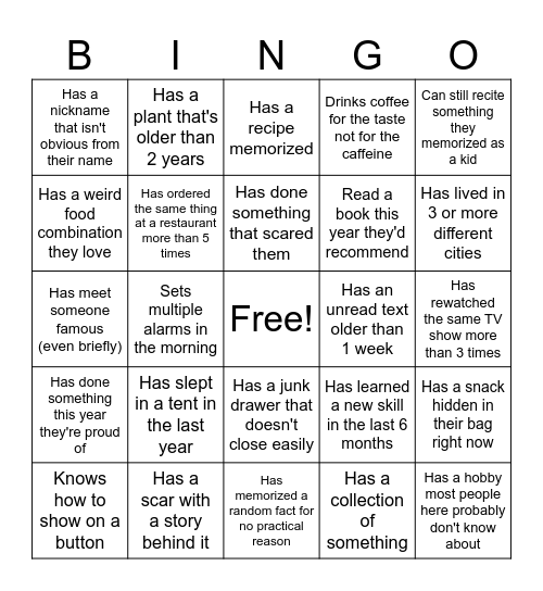 Meet Someone Who... Bingo Card